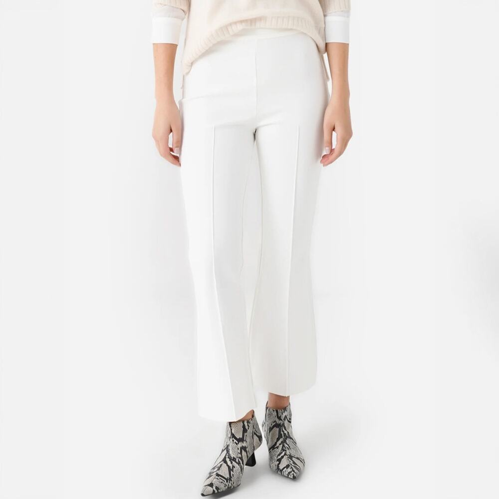 Grey Ven Porterfield White Crop Flare Pintuck Pull On Pants Size SM